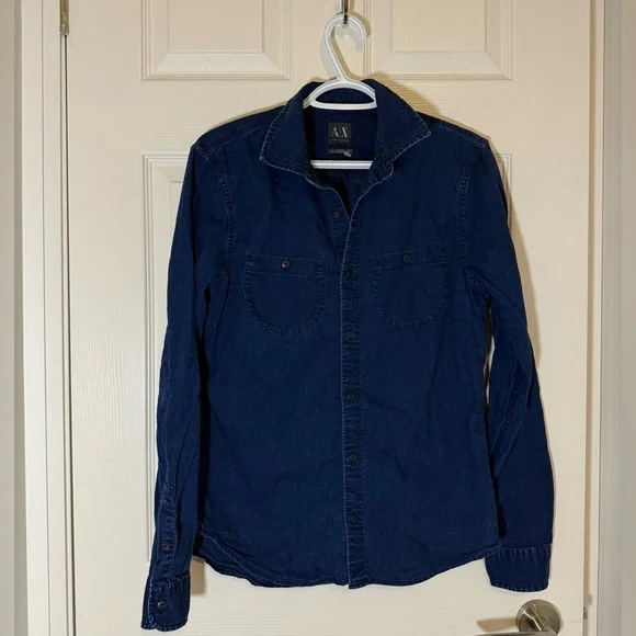 Armani Exchange Vintage Dark Blue Denim Western Y2K‎ Button Down Shirt- size S - Picture 3 of 9